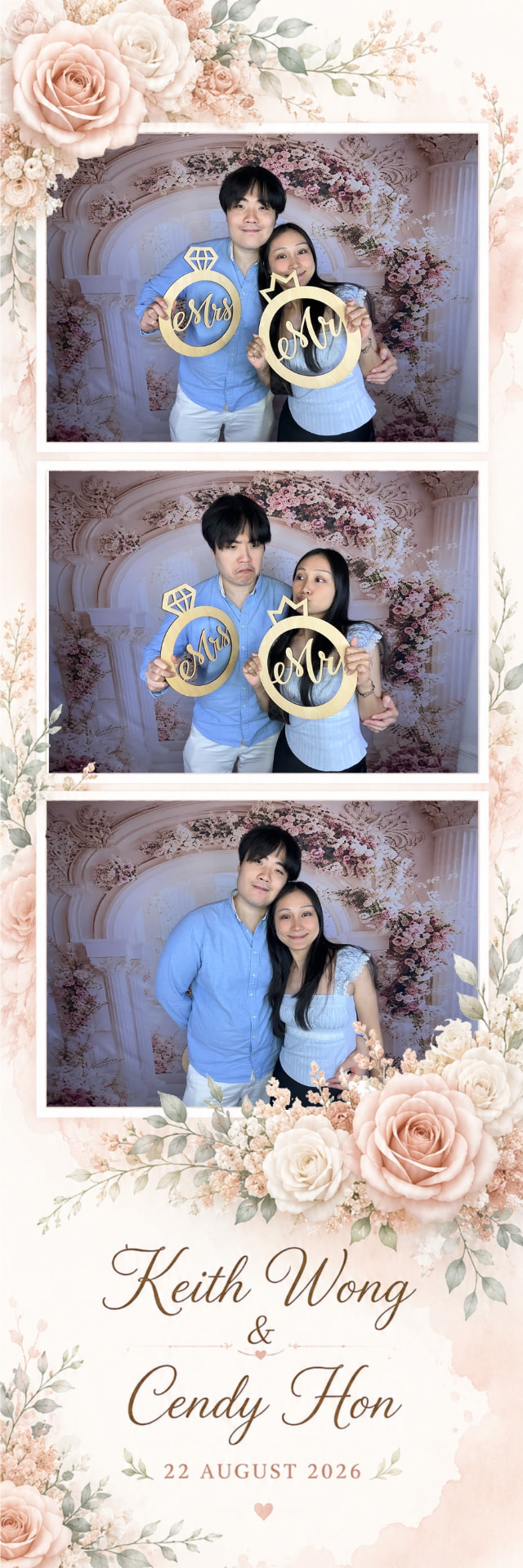 Real printed 2x6 wedding photo strip for Keith and Cendy