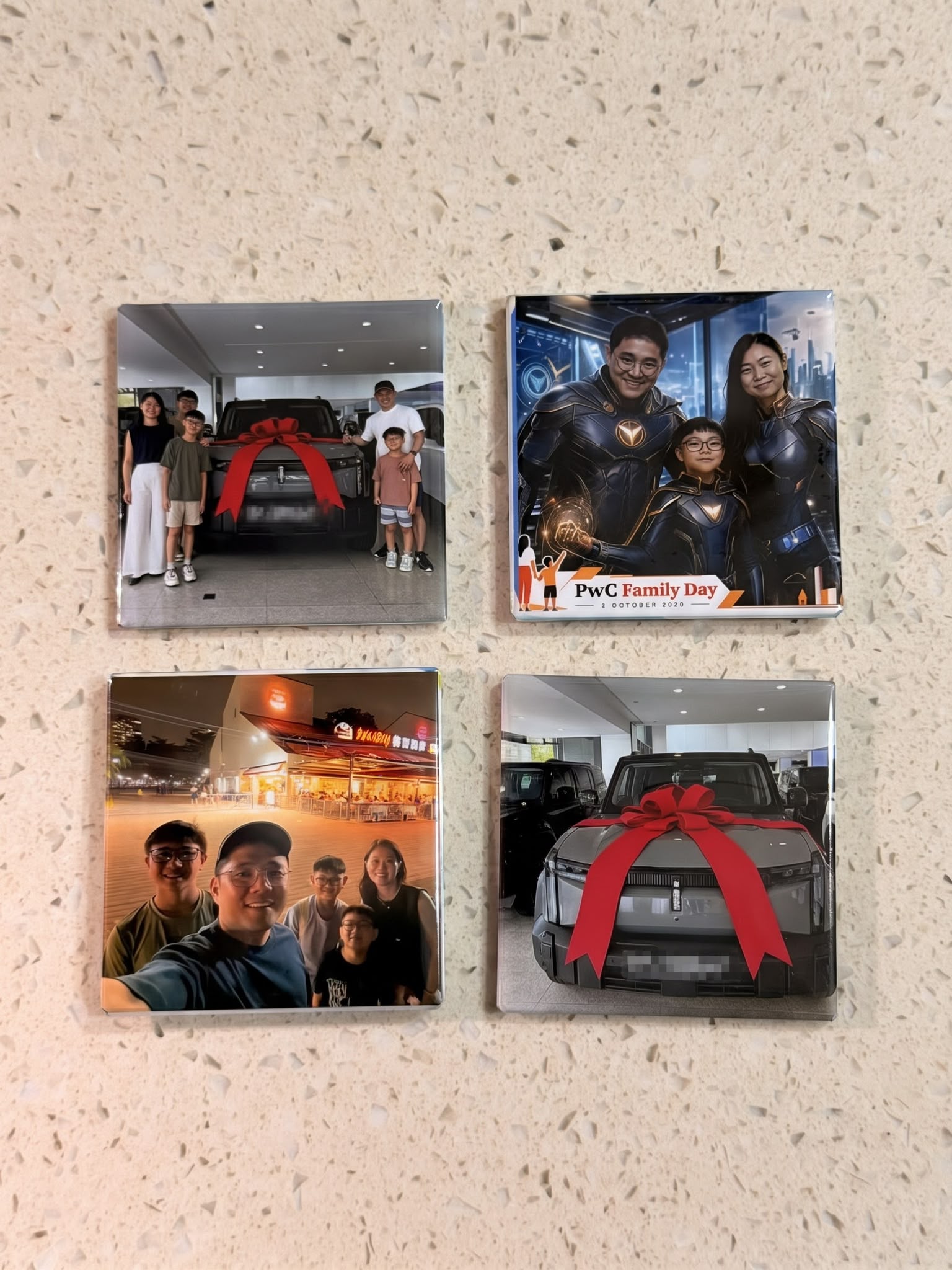 Four real acrylic photo magnets made from AI Booth SG event prints